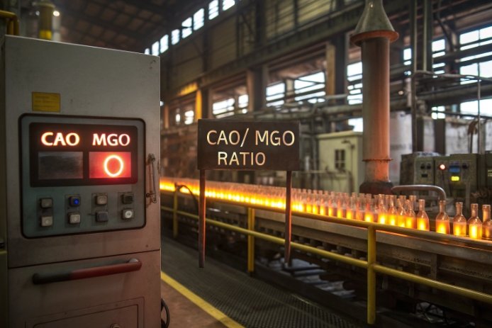 Control panel monitoring CaO/MgO ratio on glass bottle production line