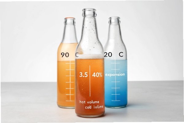 Three glass bottles showing hot and cold volume expansion measurements