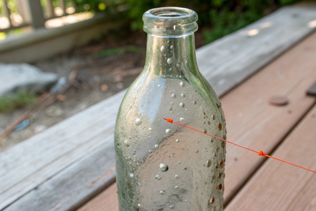 Glass bottle with crack being inspected