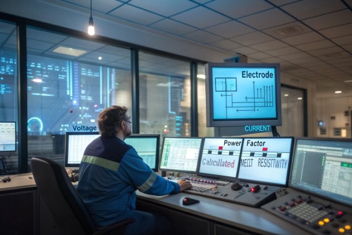 Engineer monitoring electrical parameters in industrial control room