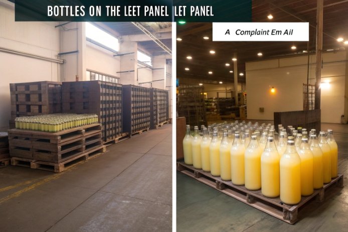 Warehouse pallets of glass beverage bottles showing hazing complaint comparison.