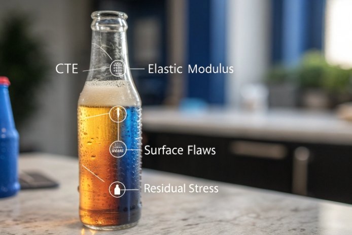 Beer glass bottle showing stress and flaws factors overlay