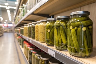 Refrigerator shelf showing sauces and pickles labeled Day 1 versus Day 90 storage test
