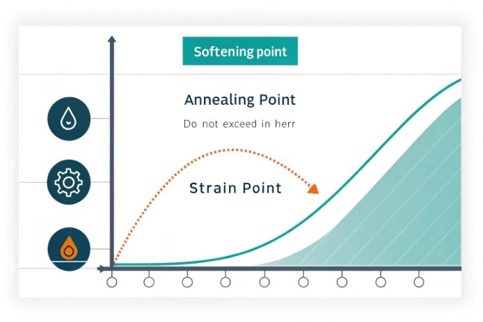 Graph showing glass softening, annealing, and strain points across temperature range