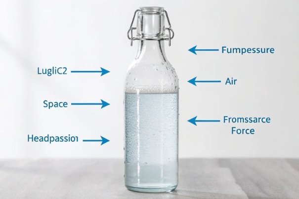 Swing top glass bottle diagram showing headspace pressure and air flow labels
