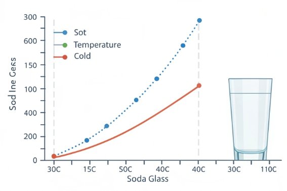 Soda glass temperature chart comparing cold and hot conditions with dotted trend line