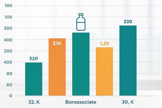 Bar chart comparing borosilicate glass performance metrics for bottle manufacturing quality control