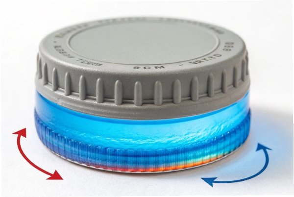 Twist off jar lid torque direction graphic showing cap rotation and seal
