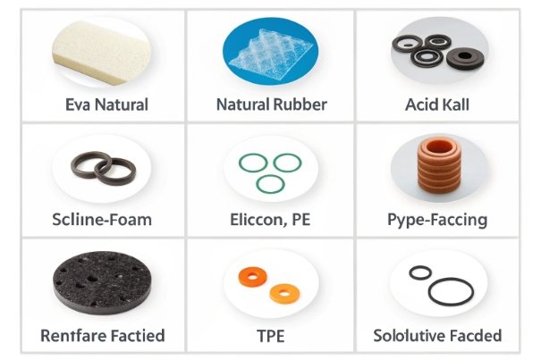 Seal materials chart showing EVA, rubber, O-rings and gasket options for closures