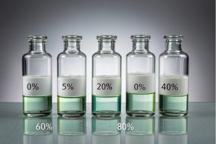 Glass vials with varying recycled cullet content percentages for PCR glass testing