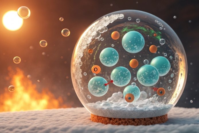 Molten glass bubble illustration showing dissolved gases and fining reactions in high temperature