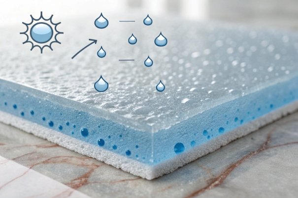 Porous coating cross section showing water vapor diffusion and surface protection