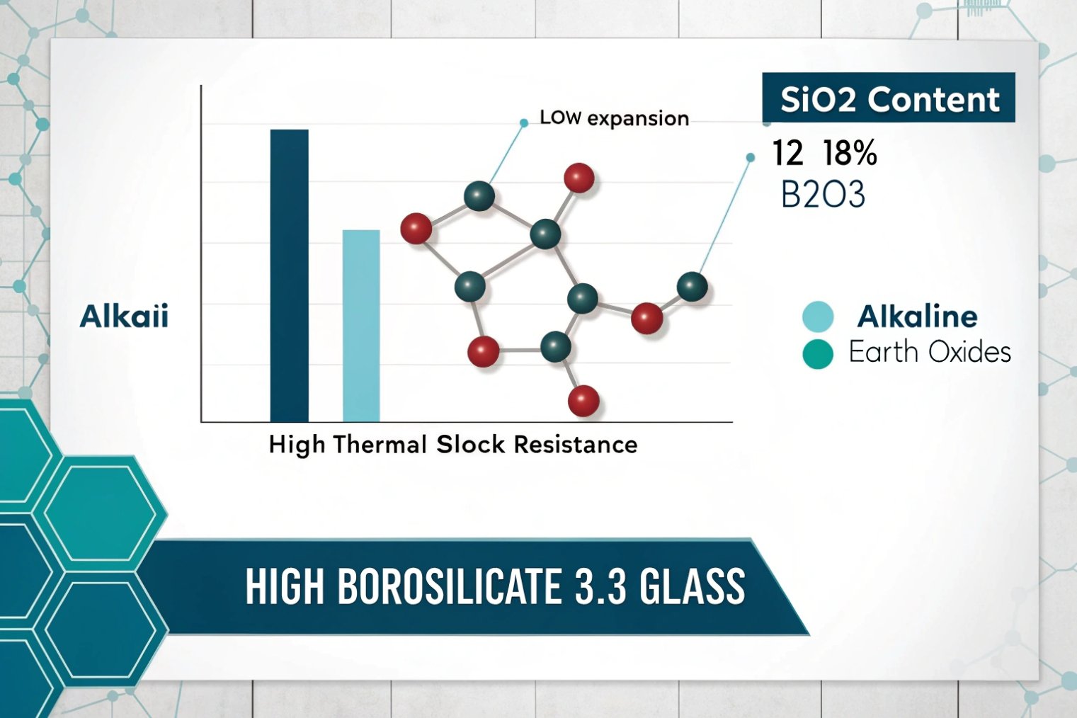 Infographic graph explaining high borosilicate 3.3 glass thermal shock resistance