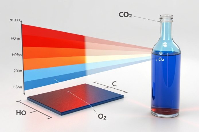 Redox and gas solubility diagram for blue glass bottle, showing CO2 and O2