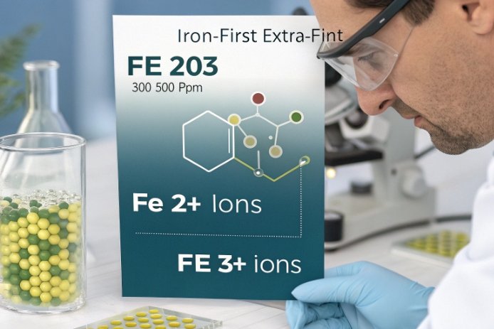 Lab technician studying Fe2+ and Fe3+ ion control for extra flint glass