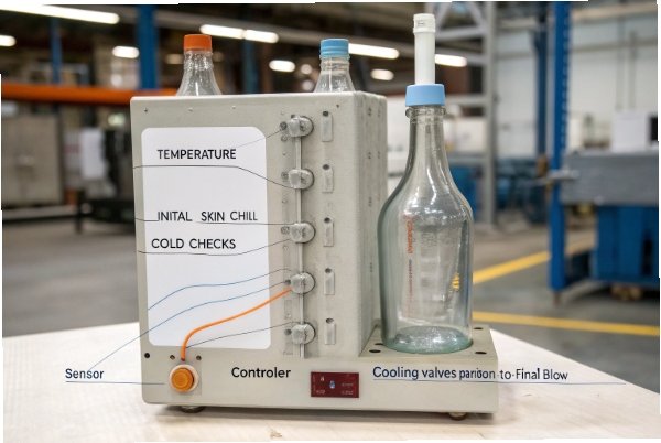 Cooling Control Unit Glass bottle cooling controller showing temperature and cold check settings