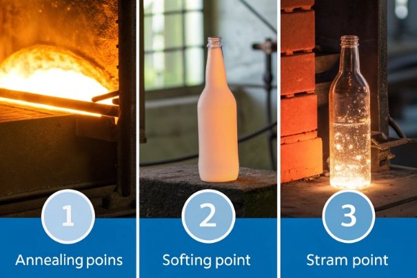 Glass temperature points Annealing, softening, and strain point infographic showing glass temperature stages