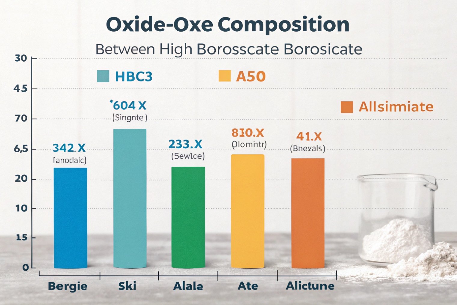 FuSenglass oxide composition bar chart for high borosilicate glass formulations with beaker
