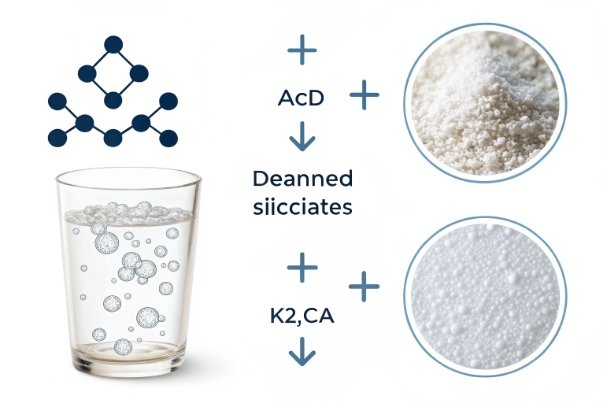 Glass chemistry infographic showing additives and silica components for beverage packaging stability