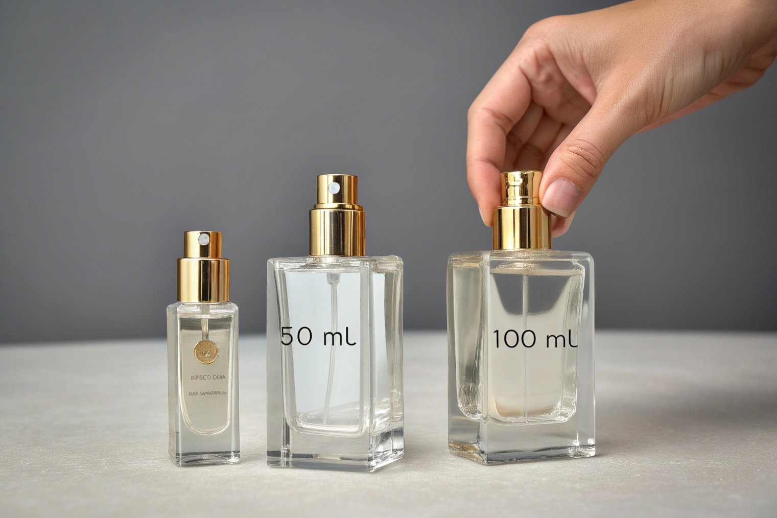 hand selecting 50ml and 100ml square perfume glass bottles