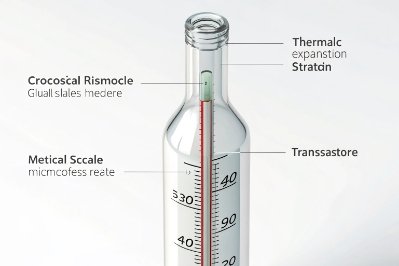 Glass bottle neck diagram highlighting thermal expansion strain and measurement scale