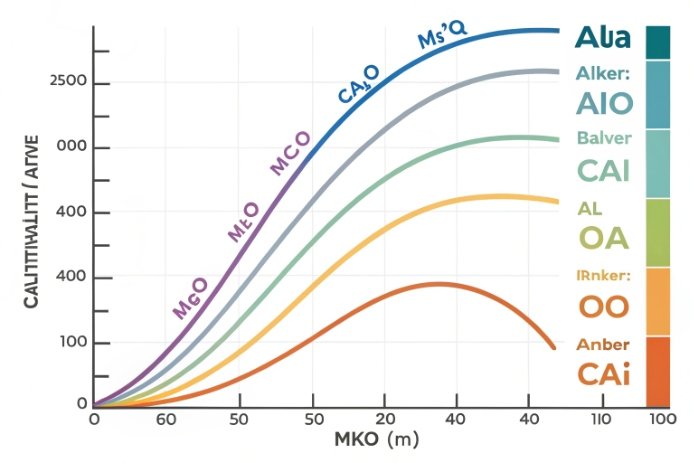 Graph showing viscosity curves versus temperature for CaO and MgO glass compositions.