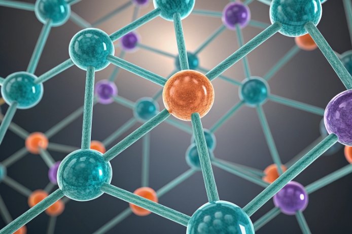 3D molecular lattice illustration representing glass chemistry structure and material bonding.