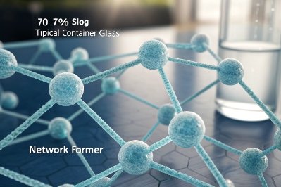 Molecular network graphic explaining silica as network former in typical container glass
