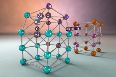 Glass network molecular model showing Si Al O structure for composition research