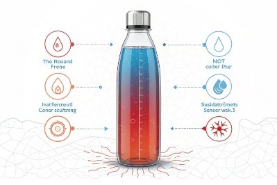 Infographic showing hot and cold temperature gradient inside reusable glass water bottle