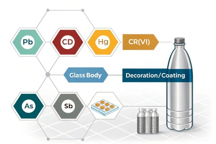 Heavy metals compliance diagram for glass bottle body and decoration coating materials