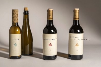 Wine bottles comparing cork and screw cap closures for branding and convenience