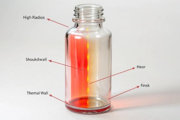 Glass vial heat distribution diagram showing thermal stress zones and measurement labels
