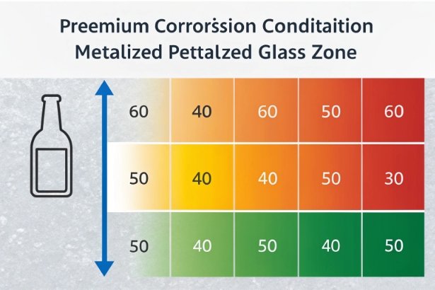 Corrosion condition heatmap chart for metallized glass bottles and coating performance zones