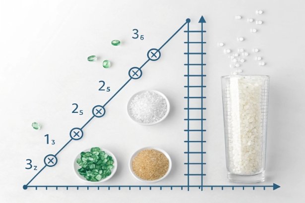 Glass Raw Materials Recycled glass cullet and raw materials chart with beads and sand samples