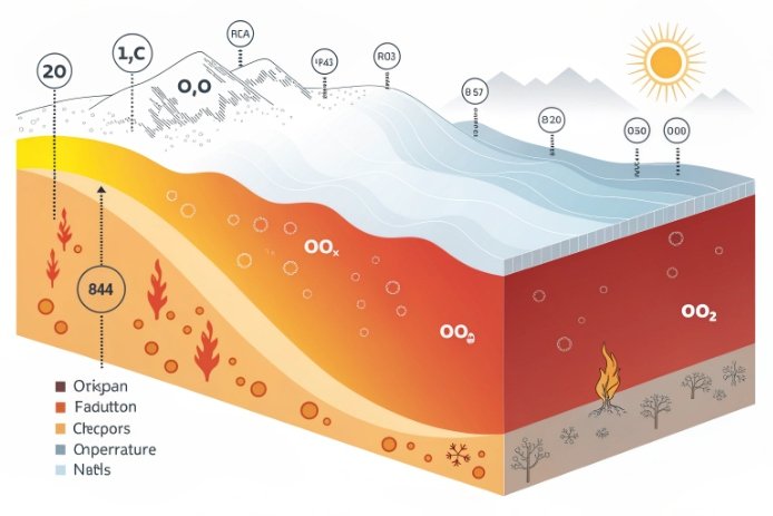 Layered infographic of furnace atmosphere and melt zones showing oxygen levels and temperature gradient