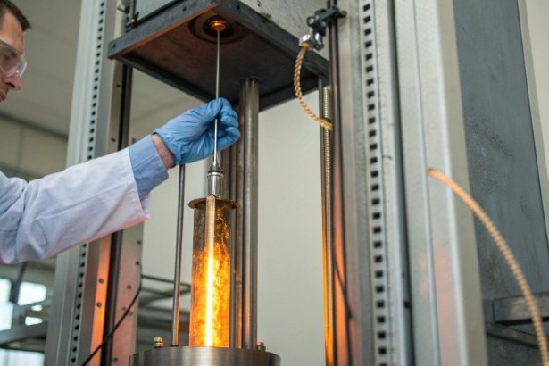 Thermal durability test Technician performing high temperature test in lab furnace for glass bottle durability