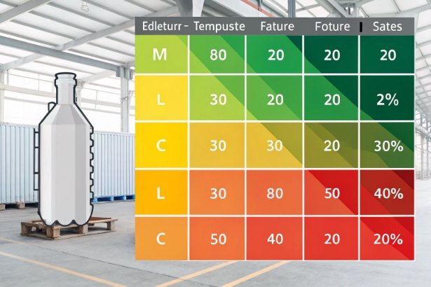 Color matrix chart with bottle silhouette showing performance grading in warehouse environment