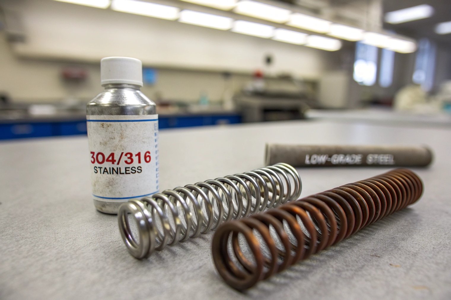 stainless steel pump springs compared with corroded low grade steel spring