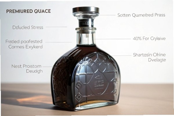 Premium dark glass spirits bottle with stopper showing design and stress notes