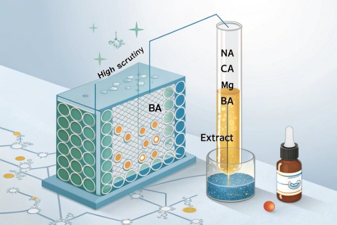 Glass leaching diagram shows barium extract and ions in chemical compliance analysis.