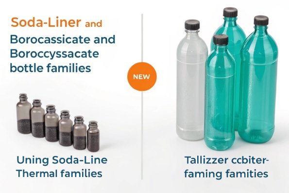 Soda lime and borosilicate bottle family comparison graphic showing sample container groups
