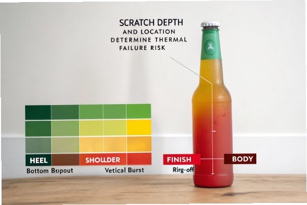 Scratch depth chart on bottle showing thermal failure risk by location