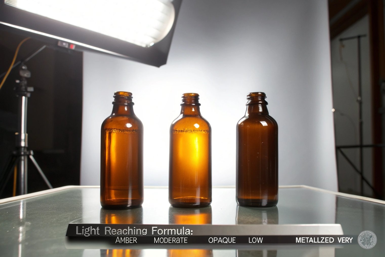 amber glass serum bottles under light test illustrating different opacity protection levels