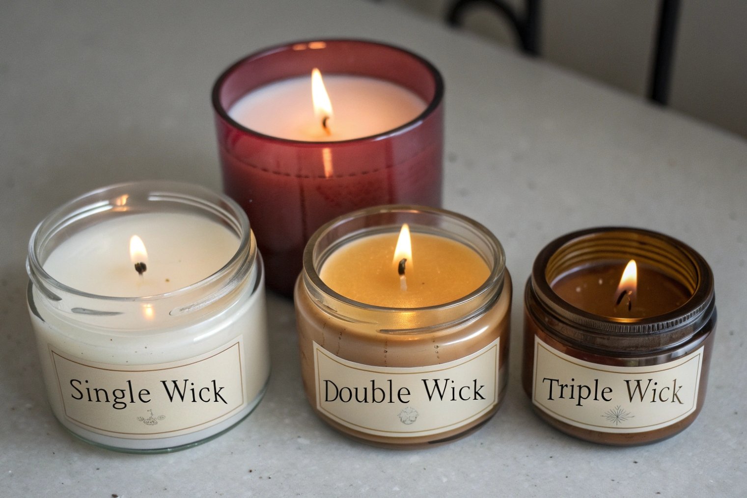 single double and triple wick scented candles in glass jars comparison