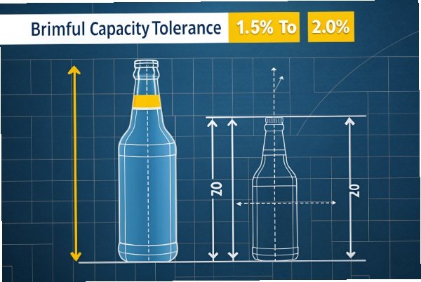 Brimful capacity tolerance blueprint showing bottle dimensions and fill limits