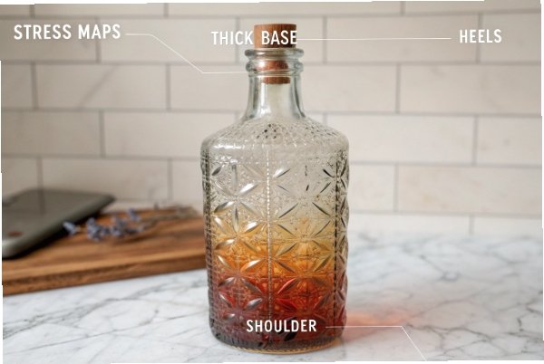 Stress analysis Stress maps on a glass bottle, highlighting weak areas