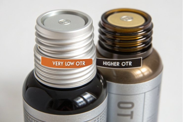 Closure comparison showing very low OTR aluminum cap versus higher OTR threaded finish