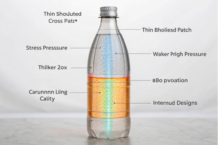 Bottle stress test diagram showing thickness zones and pressure points for packaging design