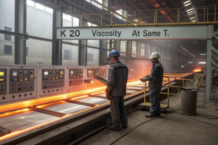 Factory hot-end line showing K2O viscosity control at same temperature during production.